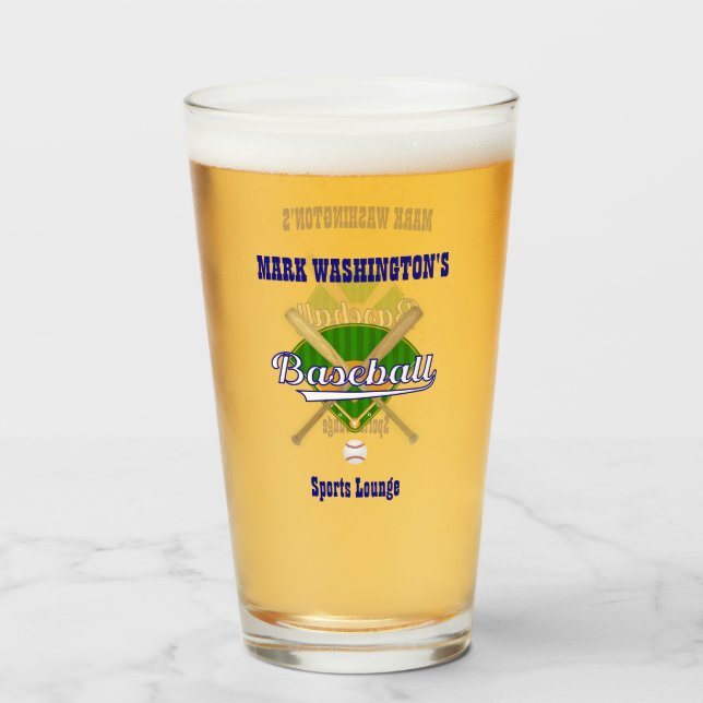 Baseball Team Player Sports Lounge Pint Beer Soda Glass (Front Filled)