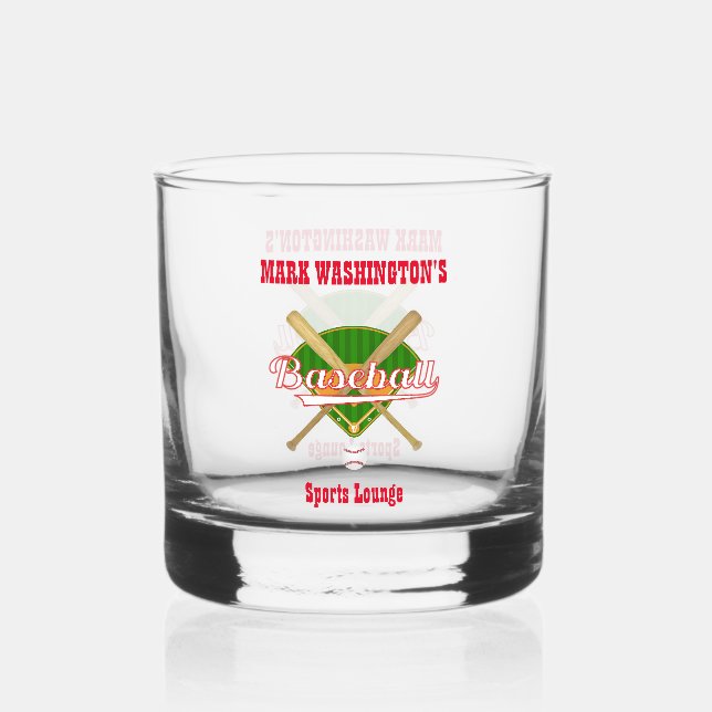 Baseball Team Player Sports Lounge Rocks Whiskey Glass (Front)
