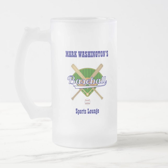 Baseball Team Player Sports Lounge Soda Frosted Glass Beer Mug (Left)