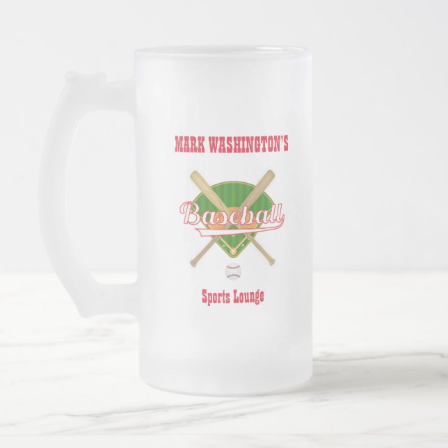 Baseball Team Player Sports Lounge Soda Frosted Glass Beer Mug (Left)