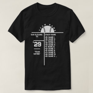 Baseball Team Roster Custom Player Names & Coach T-Shirt