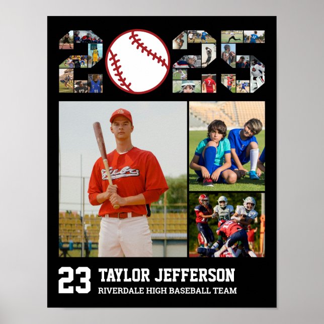 Baseball Team Senior Class of 2025 Photo Collage Poster (Front)