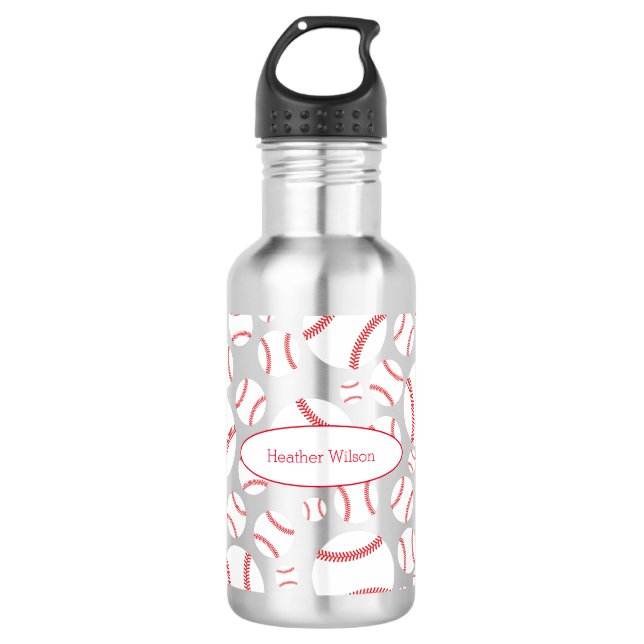 Baseball Team Silver Water Bottle with Name (Front)