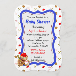 Baseball Teddy Bear Baby Shower Invites