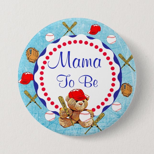 Baseball Teddy Bear Mama to be Baby Shower 7.5 Cm Round Badge (Front)