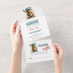 Baseball Teddy Bear QR RSVP Diaper raffle All In One Invitation