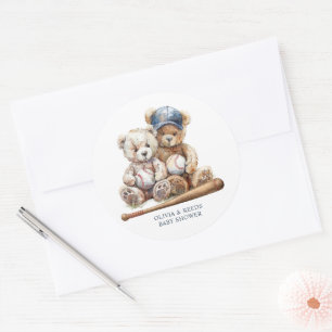 Baseball Teddy Bears Twins Baby Shower Classic Round Sticker