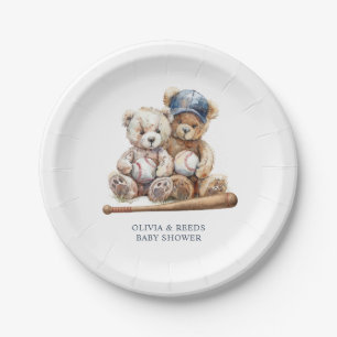 Baseball Teddy Bears Twins Baby Shower Paper Plate