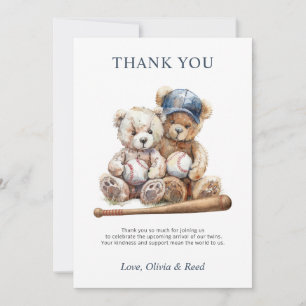 Baseball Teddy Bears Twins Baby Shower Thank You