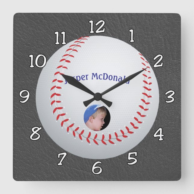 Baseball Textured Background photo personalise Square Wall Clock (Front)