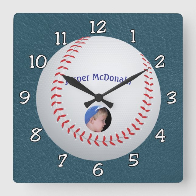 Baseball Textured Background photo personalise Square Wall Clock (Front)