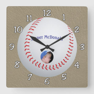 Baseball Textured Background photo personalise Square Wall Clock