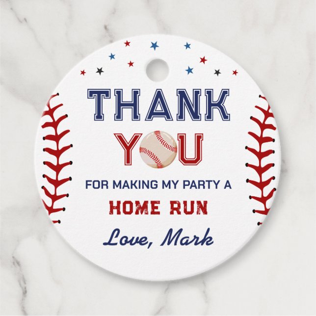Baseball Thank You Birthday Favour Tags (Front)