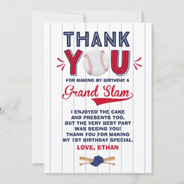 Baseball Thank You Card Baseball 1st Birthday (Front)