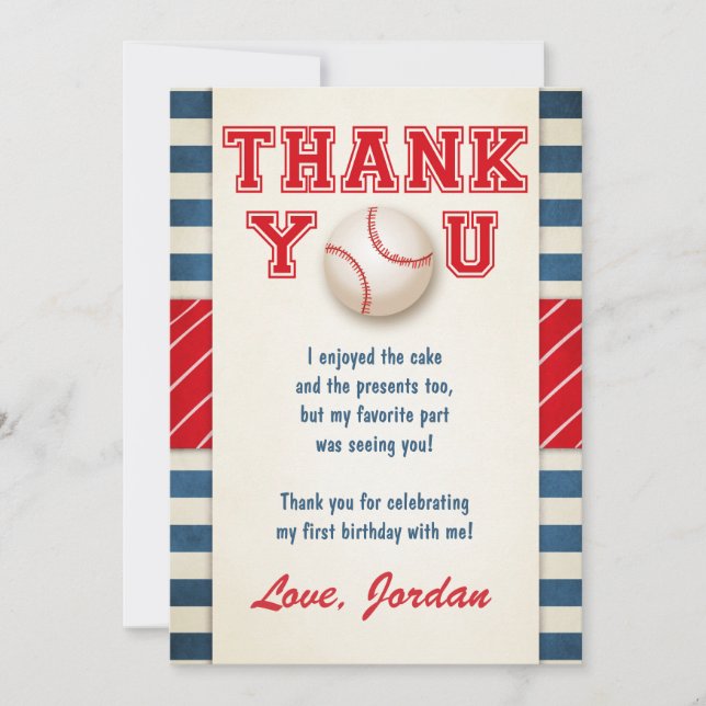 Baseball Thank You Card Baseball Birthday Boy (Front)