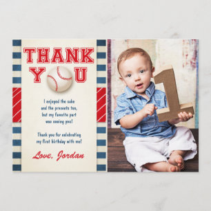 Baseball Thank You Card Baseball Birthday Boy
