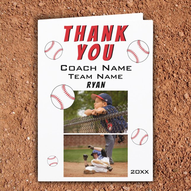 Baseball Thank you Coach 2 Photo Card (Creator Uploaded)