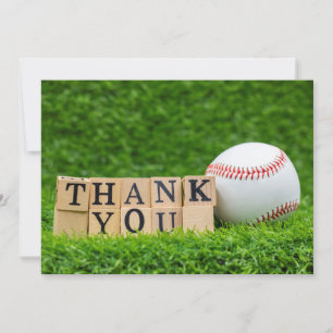Baseball thank you with baseball on green grass card