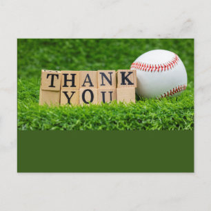 Baseball thank you with baseball on green grass  postcard