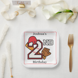 Baseball Theme 2nd Birthday Bat Ball Mitt Paper Plate