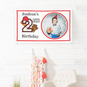 Baseball Theme 2nd Birthday Photo Bat Ball Mitt Banner
