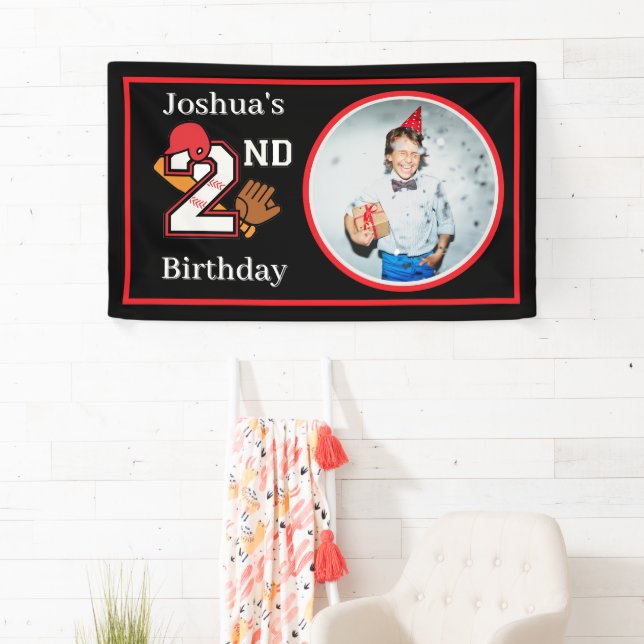 Baseball Theme 2nd Birthday Photo Bat Ball Mitt Banner (Insitu)