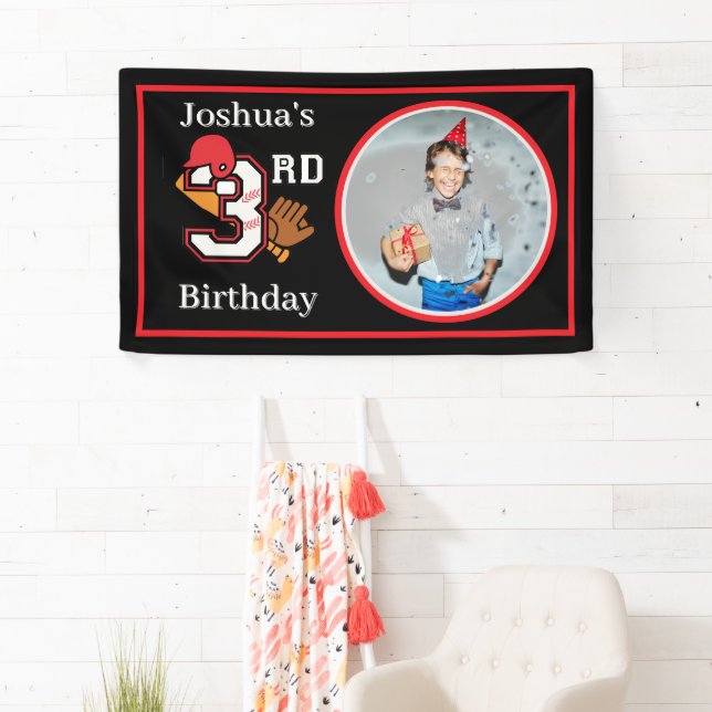 Baseball Theme 3nd Birthday Photo Bat Ball Mitt Banner (Insitu)
