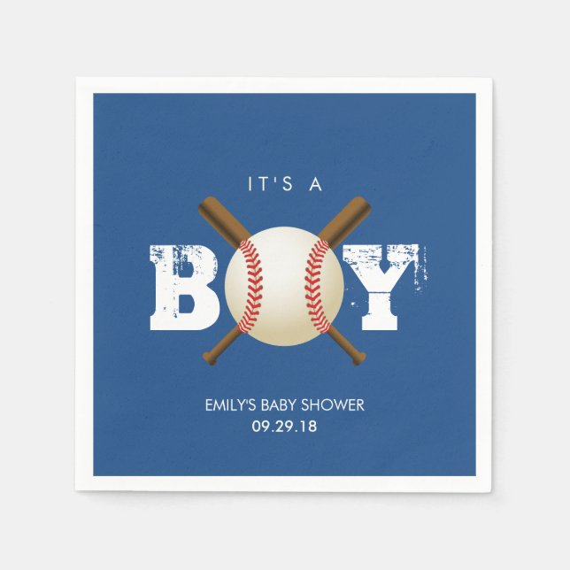 Baseball Theme Baby Boy Navy Blue Baby Shower Napkin (Front)