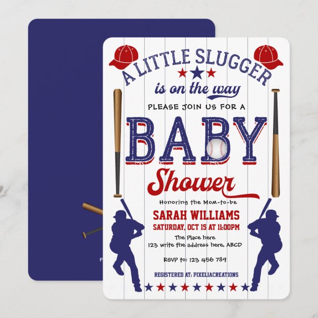Baseball Theme Baby Shower, Baby Boy Shower Invitation (Front/Back)
