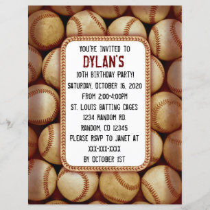 Baseball theme birthday party invitations