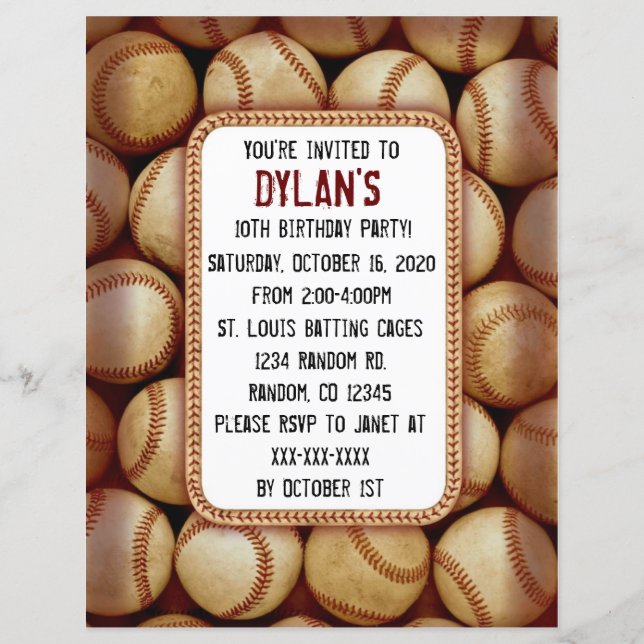 Baseball theme birthday party invitations (Front)