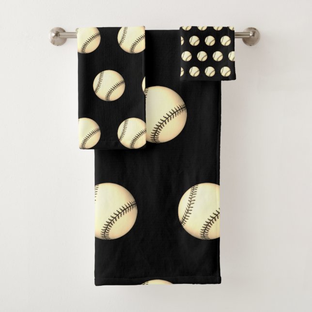 Baseball Theme Black  Bath Towel Set (Insitu)