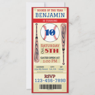 Baseball Theme Event Ticket Birthday Invitation