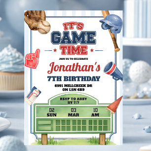 Baseball Theme Game Time Birthday Invitation