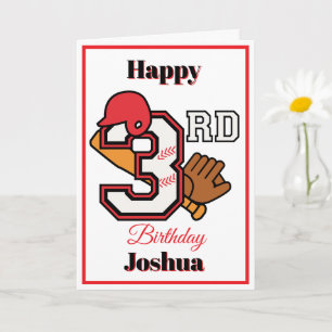 Baseball theme Happy 3nd Sport Birthday Greeting Card