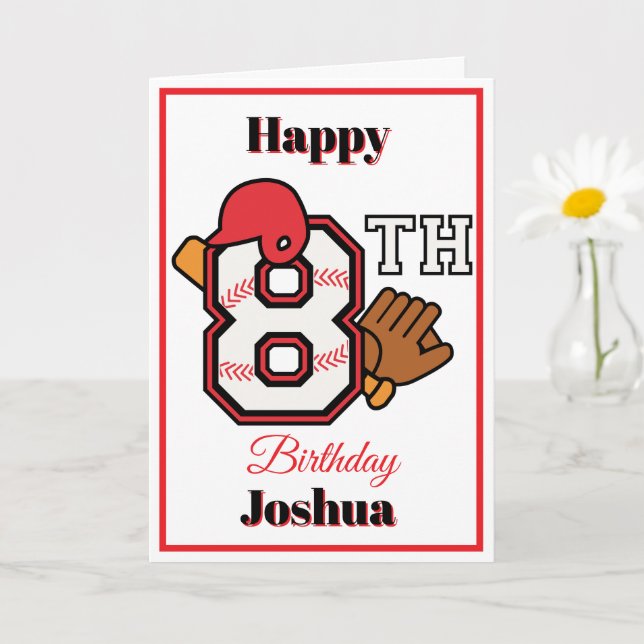 Baseball theme Happy 8th Sport Birthday Greeting Card (Small Plant)