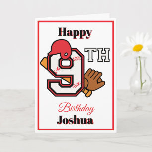 Baseball theme Happy 9th Sport Birthday Greeting Card