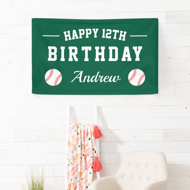 Baseball theme Happy Birthday party custom Banner (Insitu)