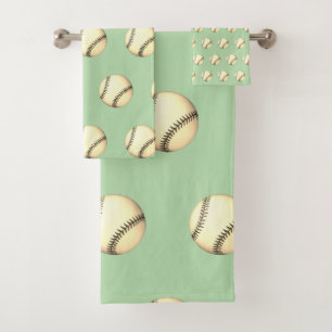 Baseball Theme Light Green  Bath Towel Set