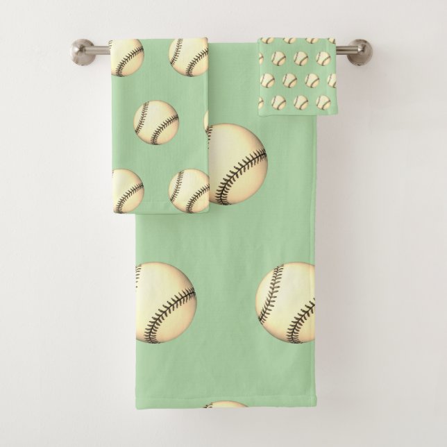 Baseball Theme Light Green  Bath Towel Set (Insitu)