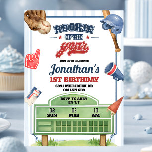 Baseball Theme Rookie of The Year First Birthday Invitation