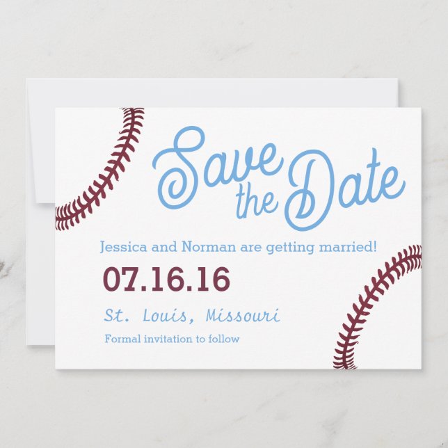 Baseball theme Save the Date Invitation (Front)