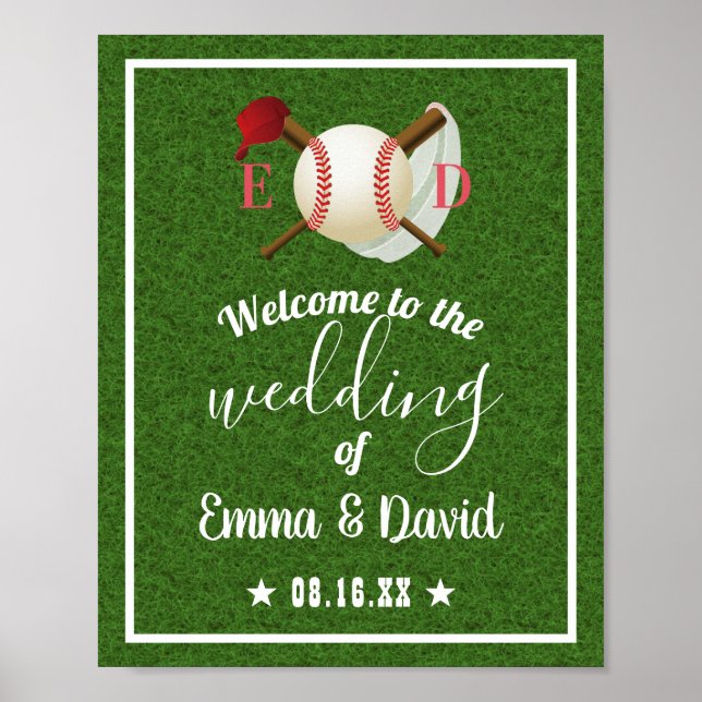 Baseball Theme Sports Wedding Green Grass Welcome Poster (Front)