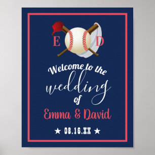 Baseball Theme Sports Wedding Navy Blue Welcome Poster