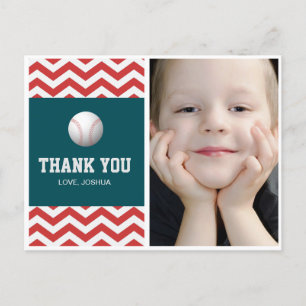 Baseball theme thank you postcard for boys