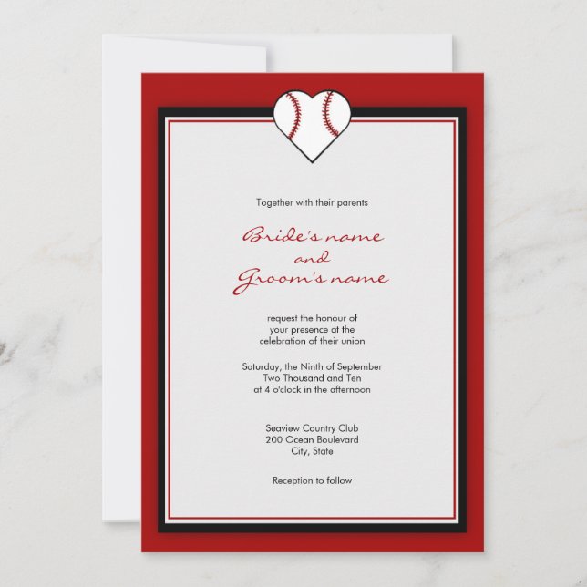 Baseball Theme Wedding Invitations (Front)