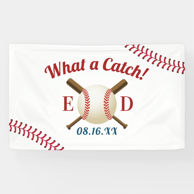 Baseball Theme What a Catch Sports Wedding Welcome Banner (Horizontal)
