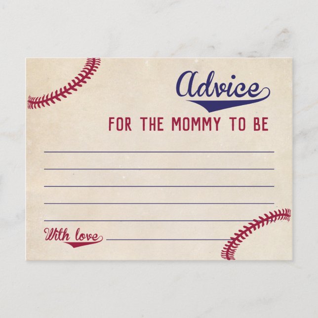 Baseball Themed Baby Shower Advice for Mum Cards (Front)