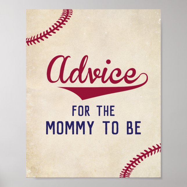 Baseball Themed Baby Shower Advice for Mummy Sign (Front)