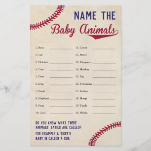 Baseball Themed Baby Shower Baby Animal Name Game Flyer